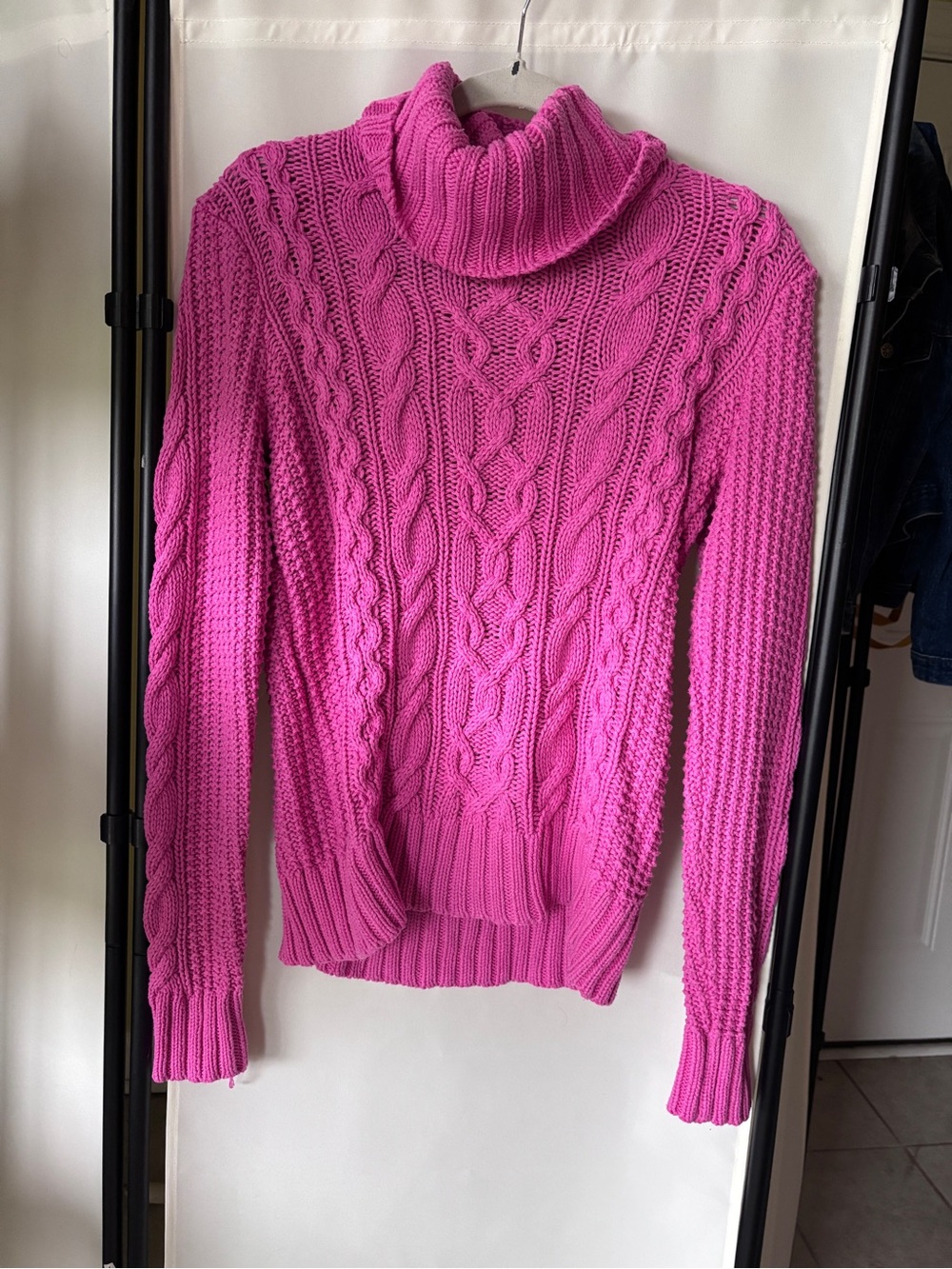 Lauren Ralph Lauren Bright Pink Cable-Knit Turtleneck Sweater